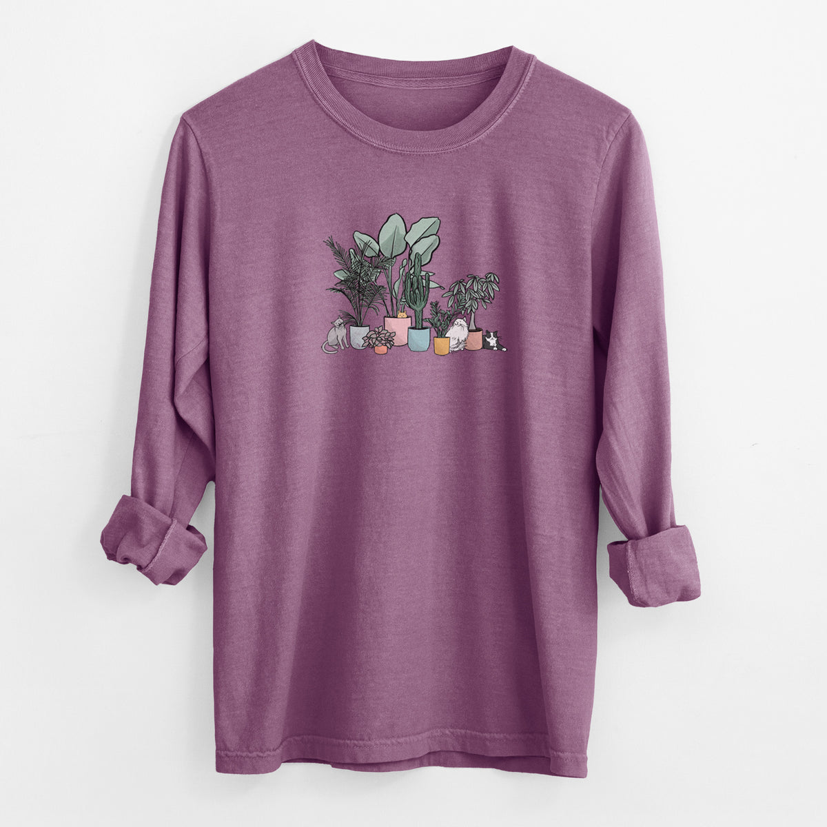 Cats and Plants - Men&#39;s Heavyweight 100% Cotton Long Sleeve