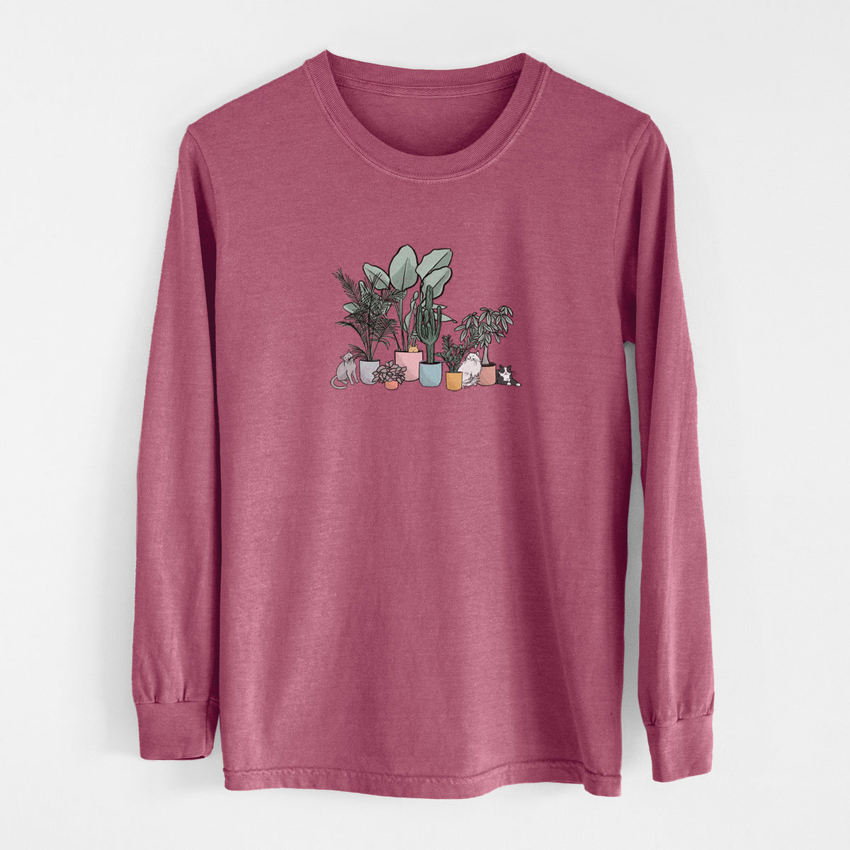 Cats and Plants - Men&#39;s Heavyweight 100% Cotton Long Sleeve