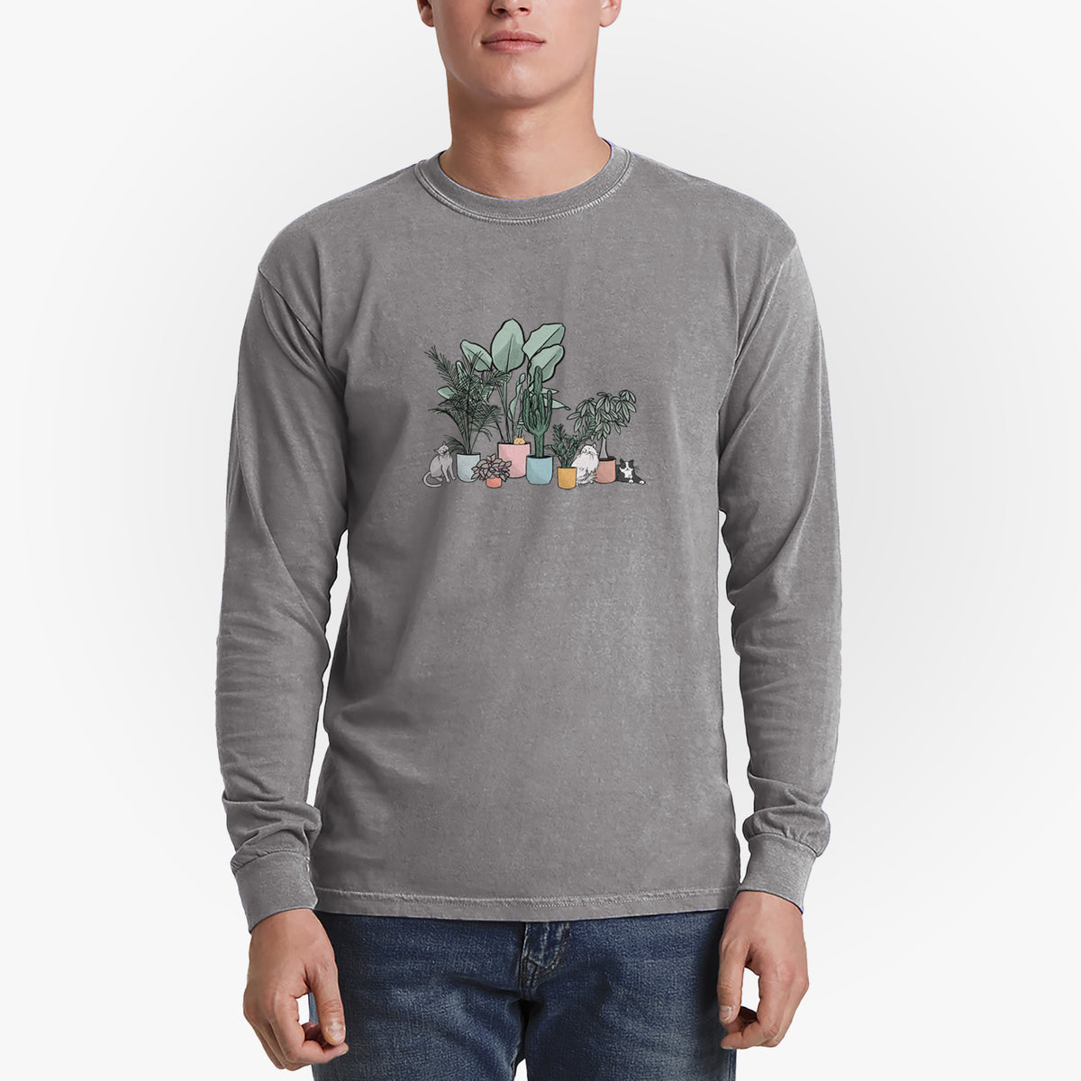 Cats and Plants - Men&#39;s Heavyweight 100% Cotton Long Sleeve