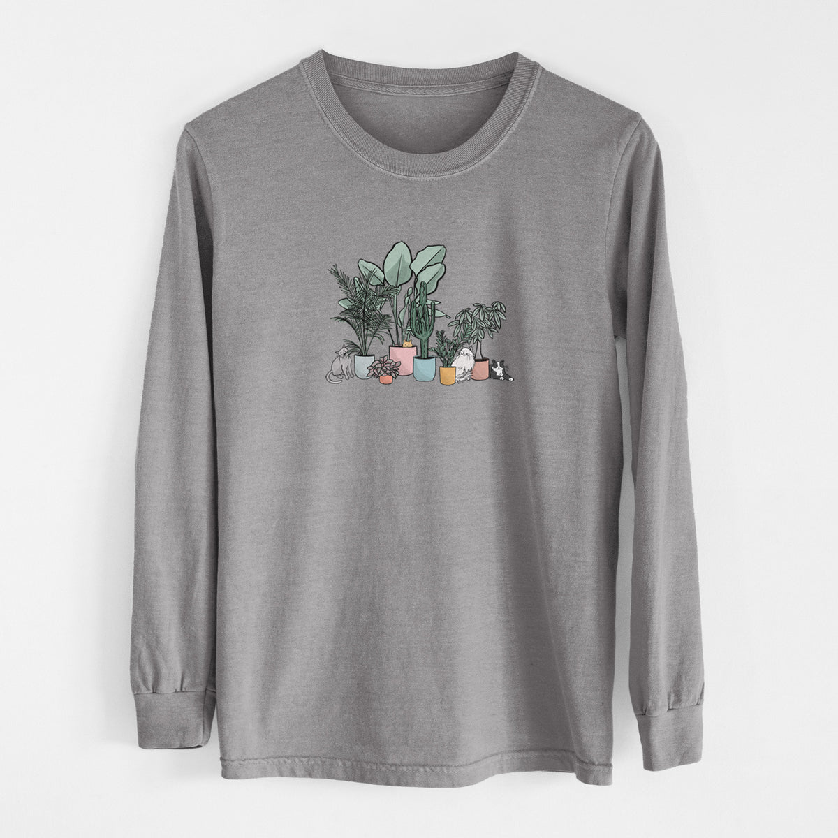 Cats and Plants - Men&#39;s Heavyweight 100% Cotton Long Sleeve