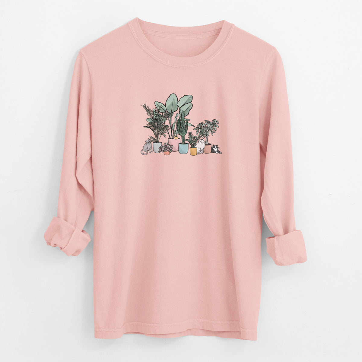 Cats and Plants - Men&#39;s Heavyweight 100% Cotton Long Sleeve