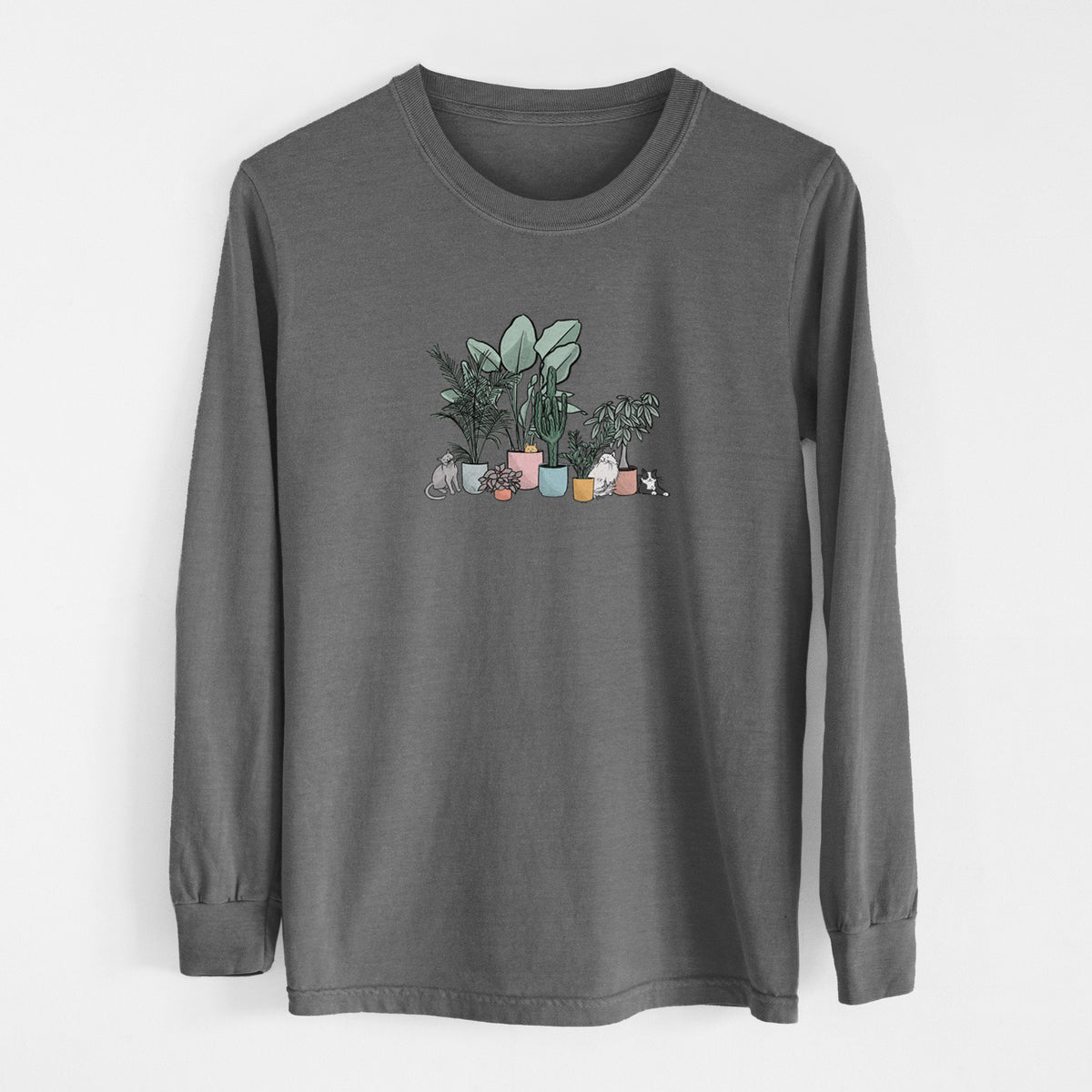 Cats and Plants - Men&#39;s Heavyweight 100% Cotton Long Sleeve