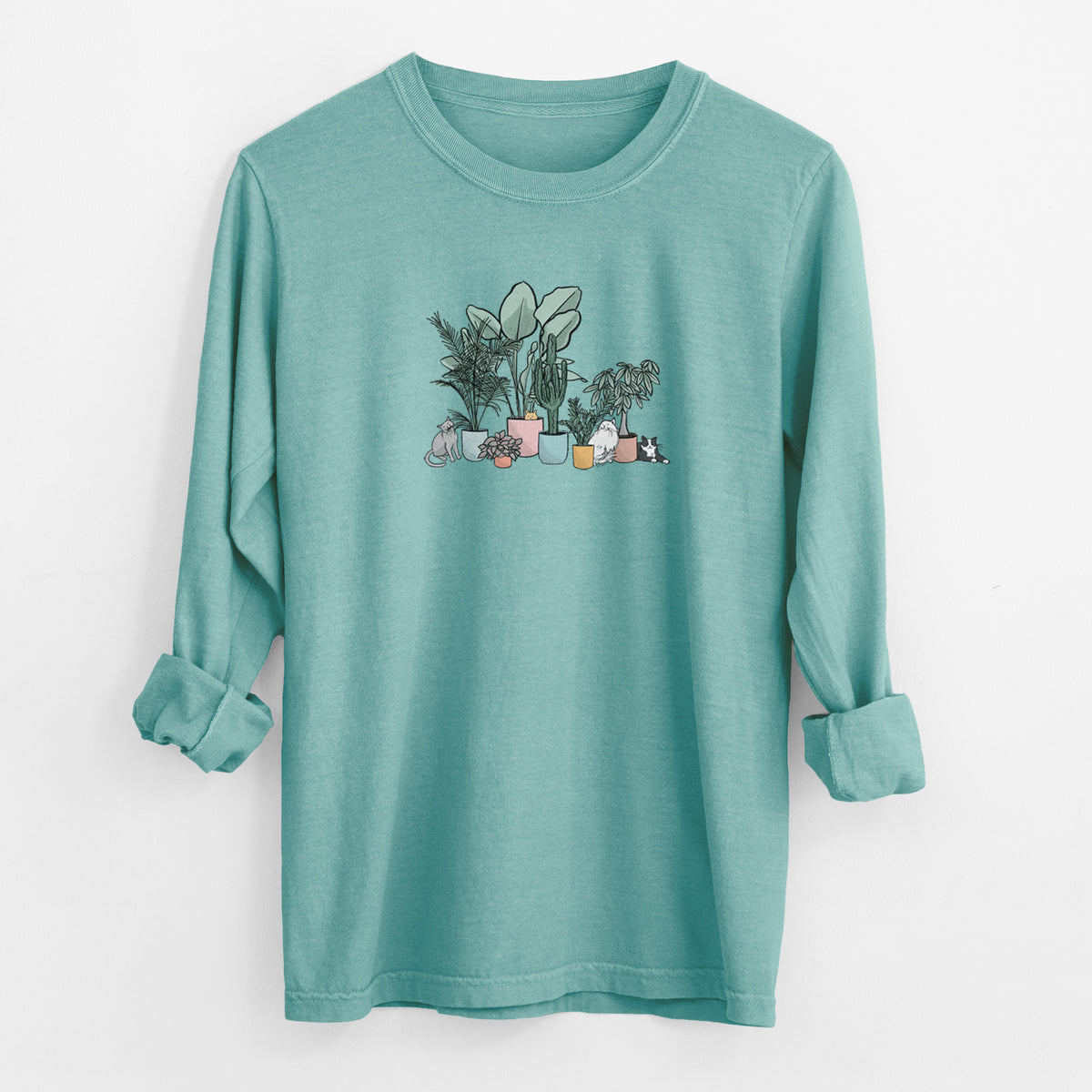 Cats and Plants - Men&#39;s Heavyweight 100% Cotton Long Sleeve