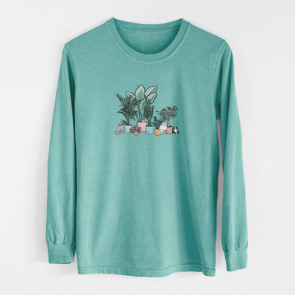 Cats and Plants - Men&#39;s Heavyweight 100% Cotton Long Sleeve