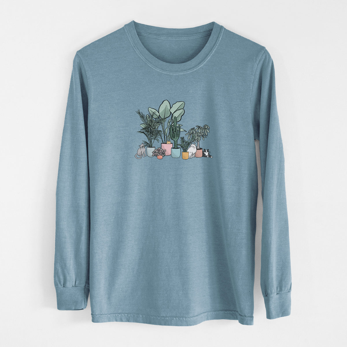 Cats and Plants - Men&#39;s Heavyweight 100% Cotton Long Sleeve