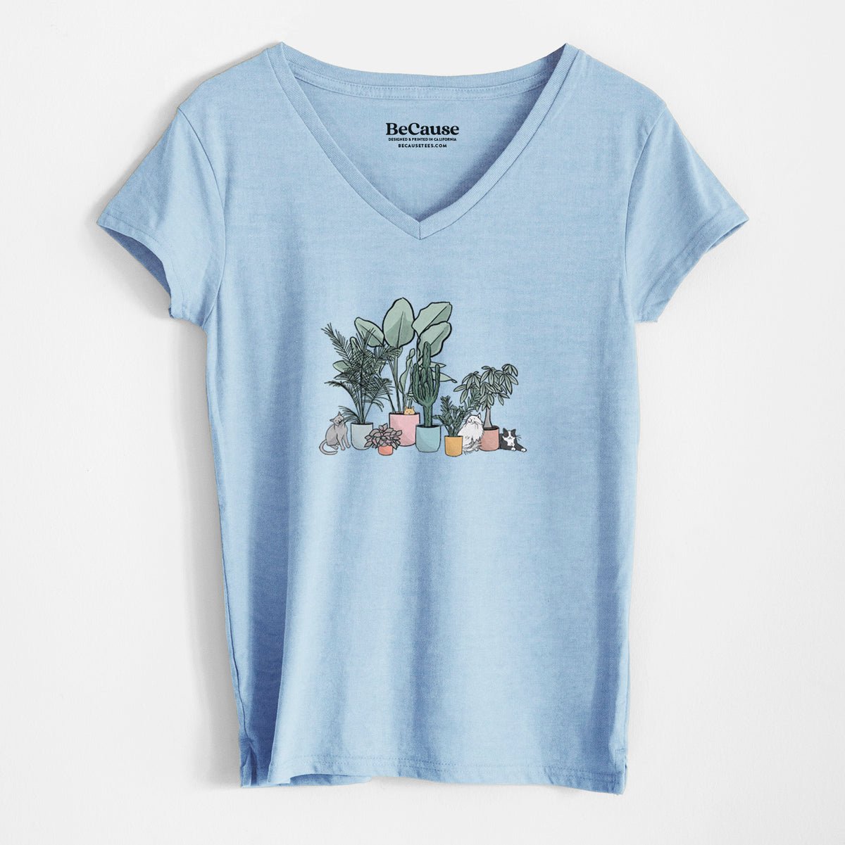 Cats and Plants - Women&#39;s 100% Recycled V-neck