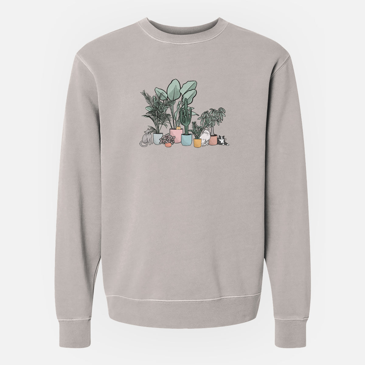 Cats and Plants - Unisex Pigment Dyed Crew Sweatshirt