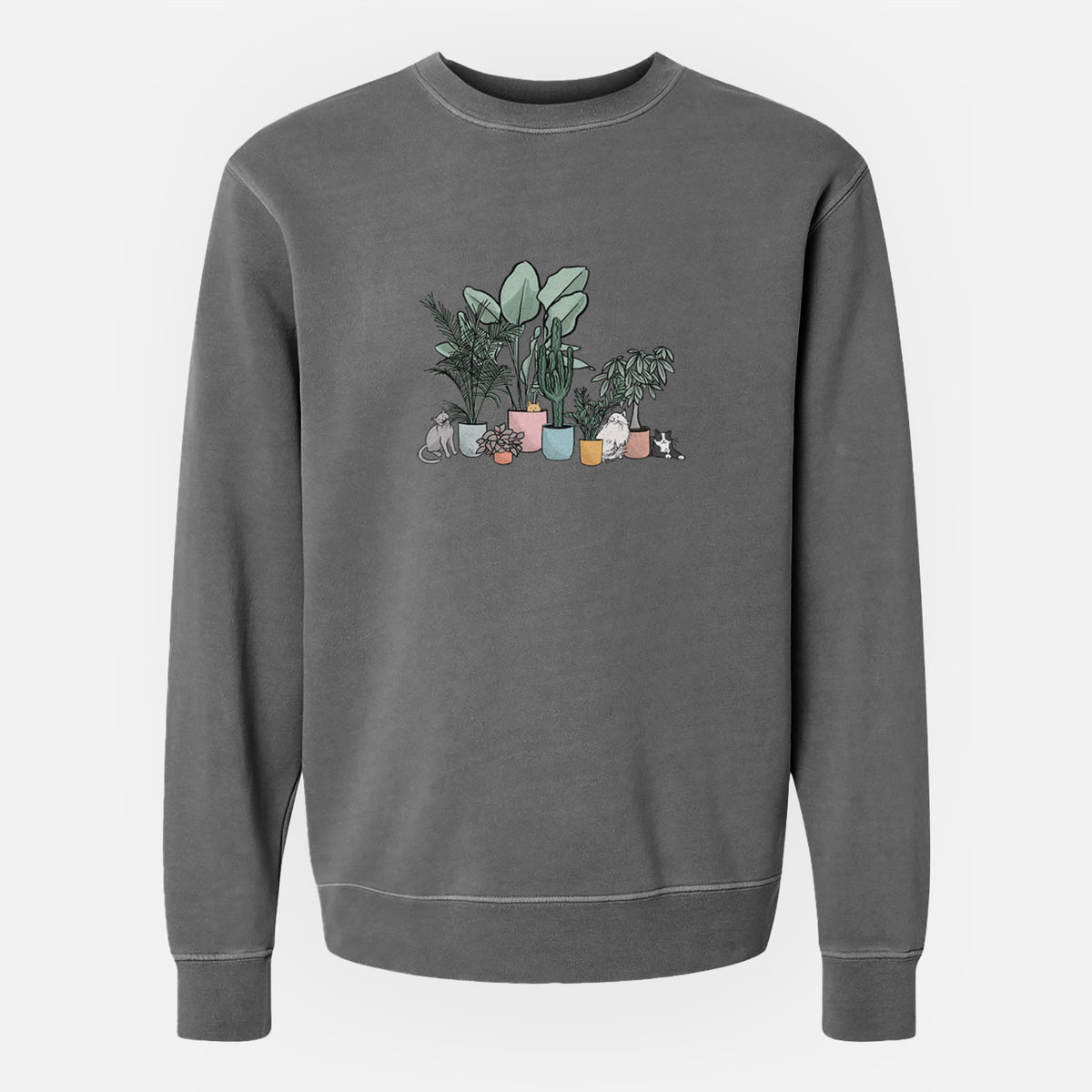 Cats and Plants - Unisex Pigment Dyed Crew Sweatshirt