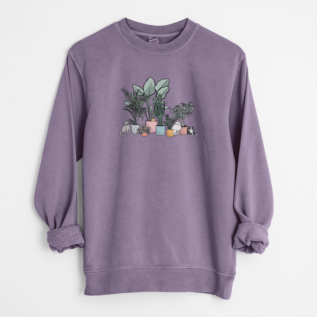 Cats and Plants - Unisex Pigment Dyed Crew Sweatshirt