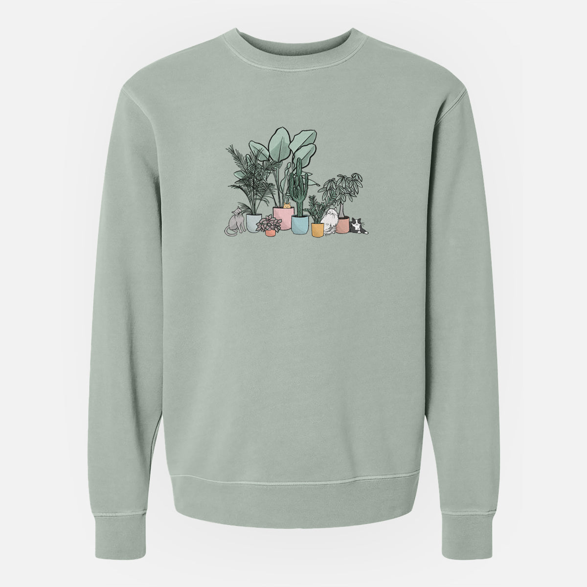 Cats and Plants - Unisex Pigment Dyed Crew Sweatshirt