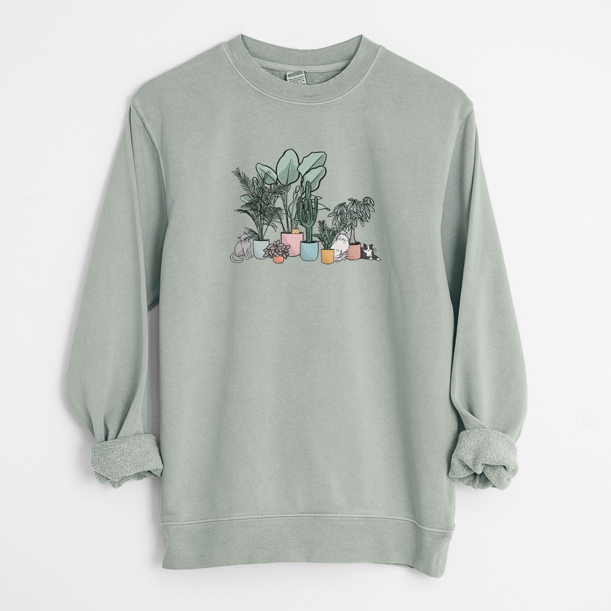 Cats and Plants - Unisex Pigment Dyed Crew Sweatshirt