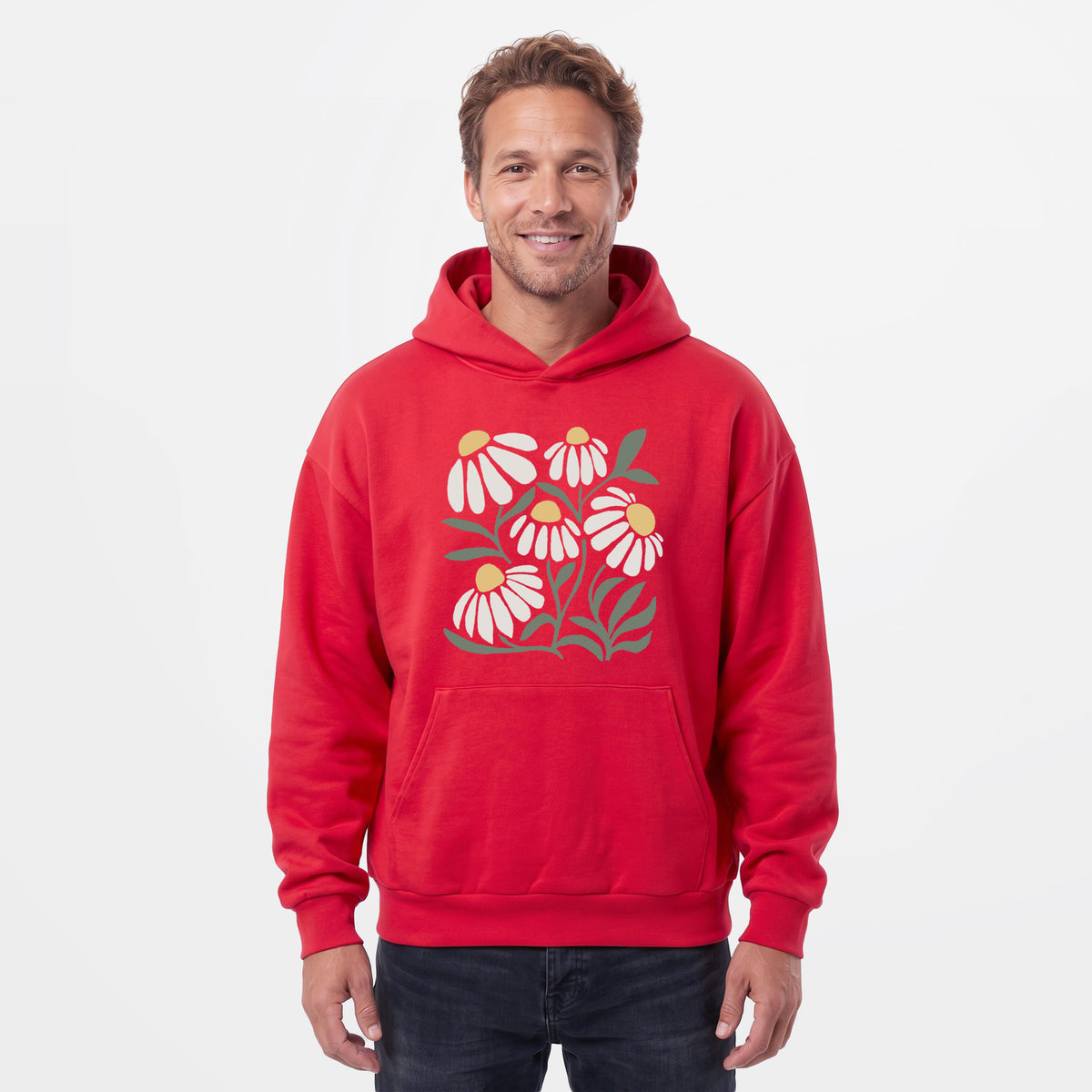 Male model wearing the Chamomile Vibes - Statement Midweight Hoodie.