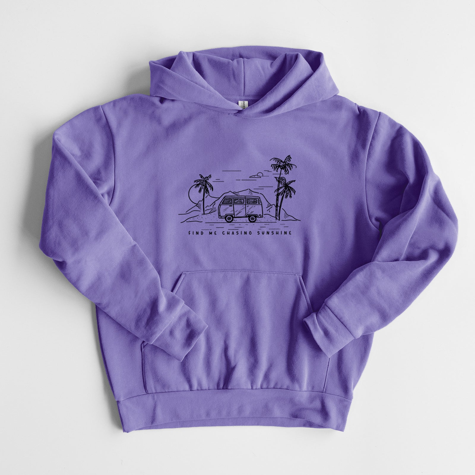 Find Me Chasing Sunshine - Statement Midweight Hoodie in Violet, laid flat, showing the oversized boxy fit and front kangaroo pocket.