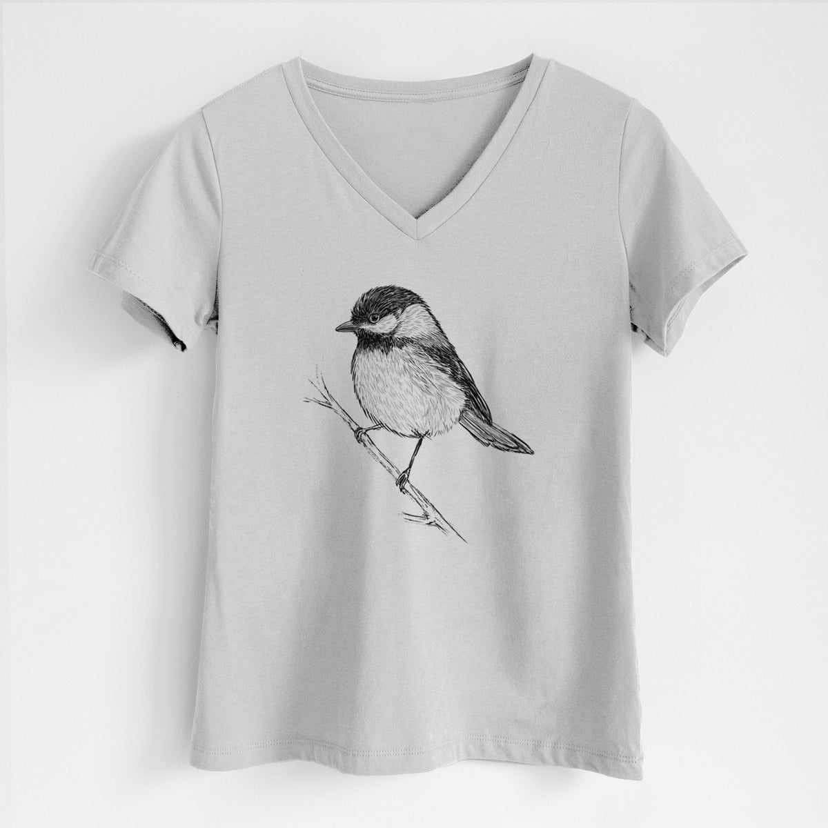 Black-capped Chickadee - Poecile atricapillus - Women&#39;s Lightweight Relaxed Fit 100% Cotton V-neck
