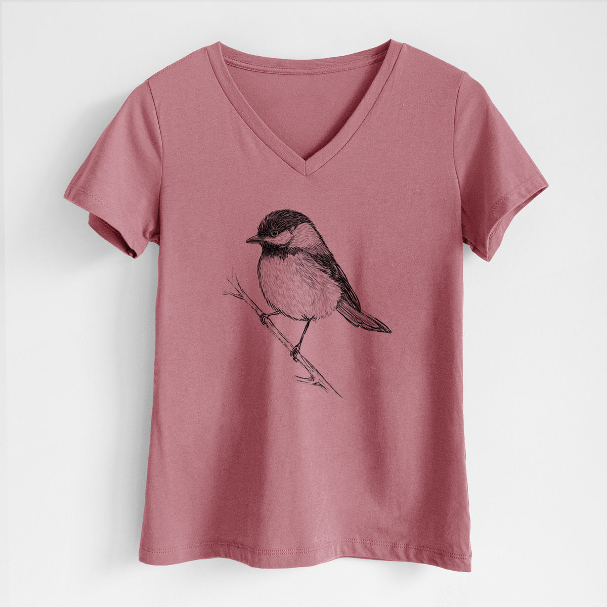 Black-capped Chickadee - Poecile atricapillus - Women&#39;s Lightweight Relaxed Fit 100% Cotton V-neck
