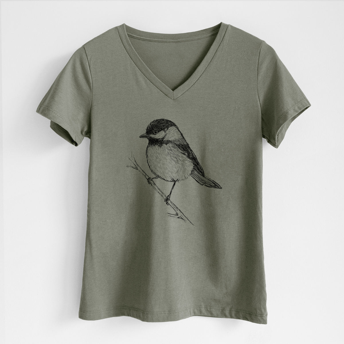 Black-capped Chickadee - Poecile atricapillus - Women&#39;s Lightweight Relaxed Fit 100% Cotton V-neck