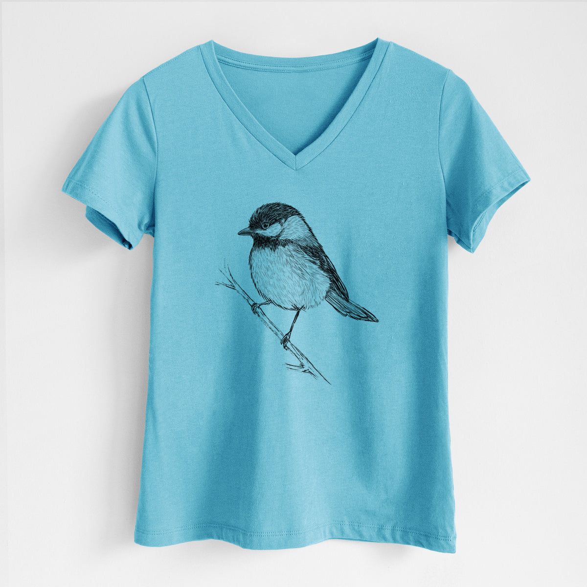 Black-capped Chickadee - Poecile atricapillus - Women&#39;s Lightweight Relaxed Fit 100% Cotton V-neck