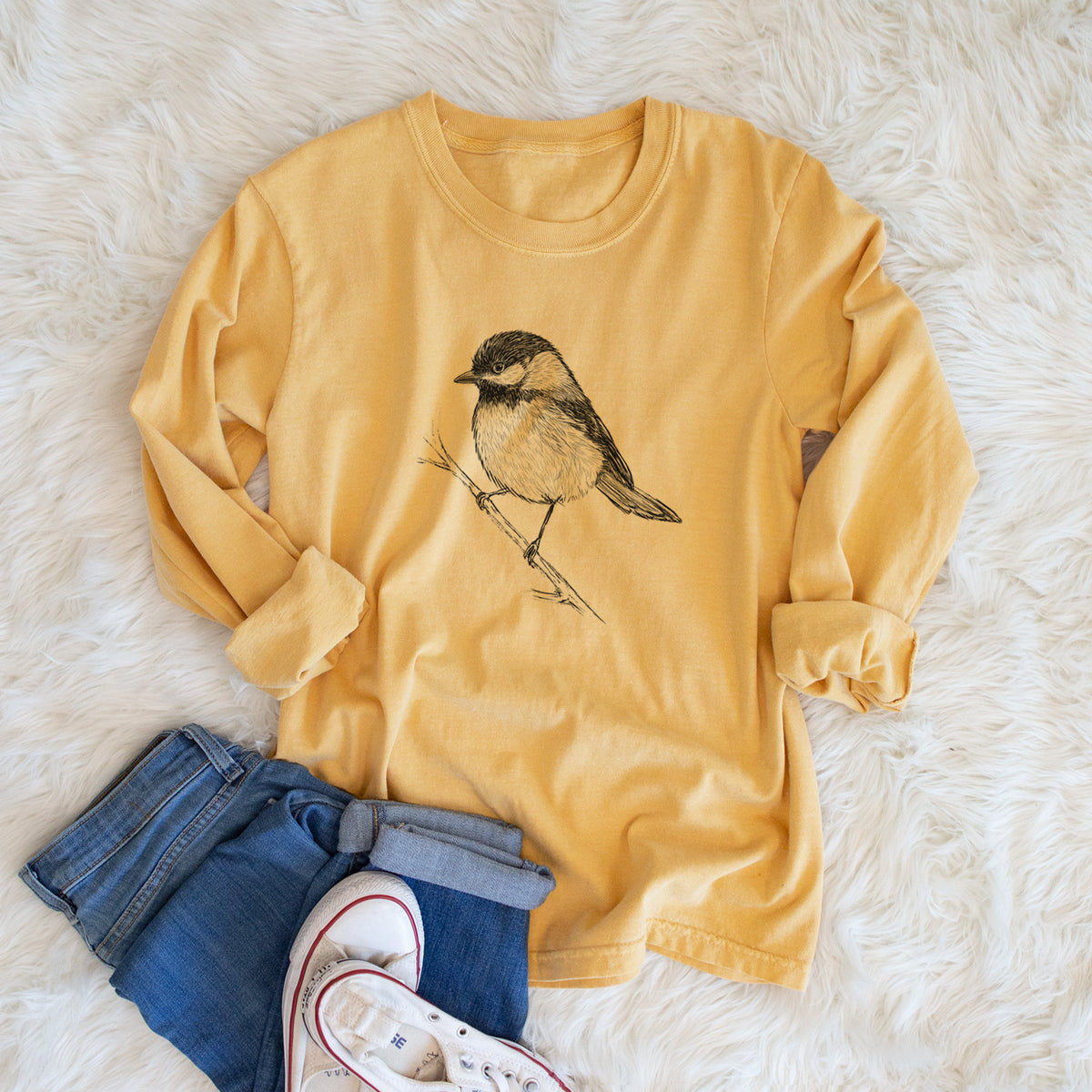 Black-capped Chickadee - Poecile atricapillus - Unisex Comfort Colors 100% Cotton Long Sleeve