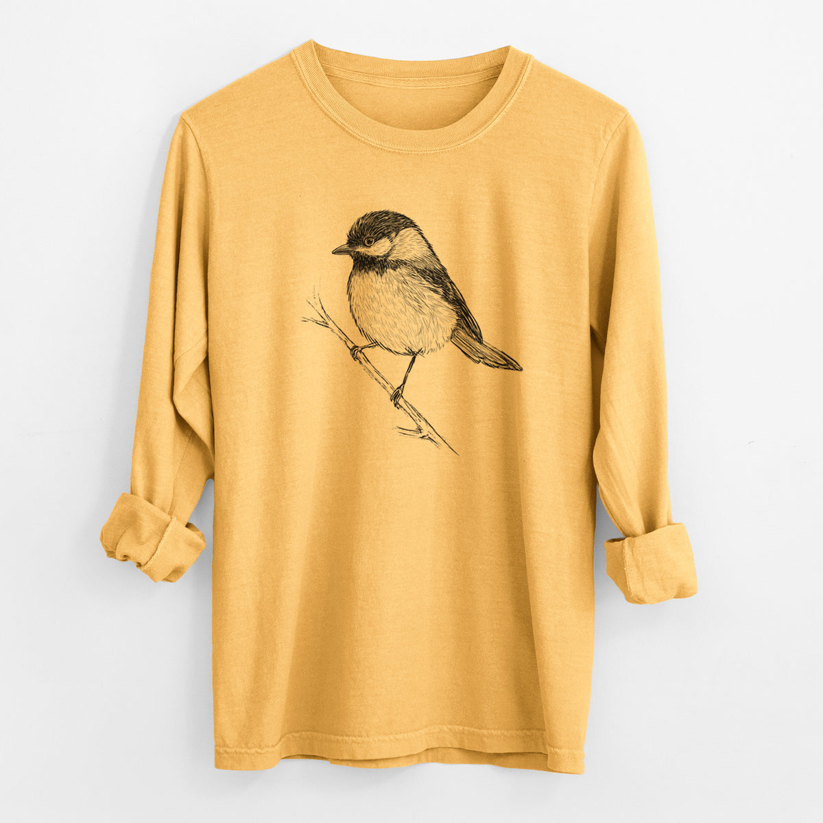 Black-capped Chickadee - Poecile atricapillus - Men&#39;s Heavyweight 100% Cotton Long Sleeve