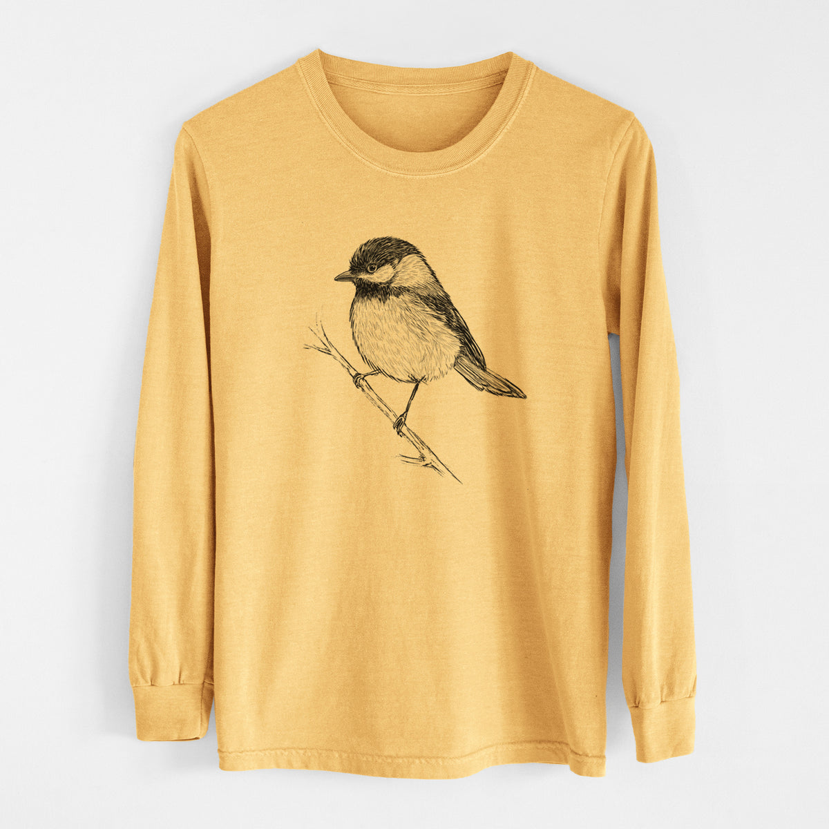 Black-capped Chickadee - Poecile atricapillus - Men&#39;s Heavyweight 100% Cotton Long Sleeve