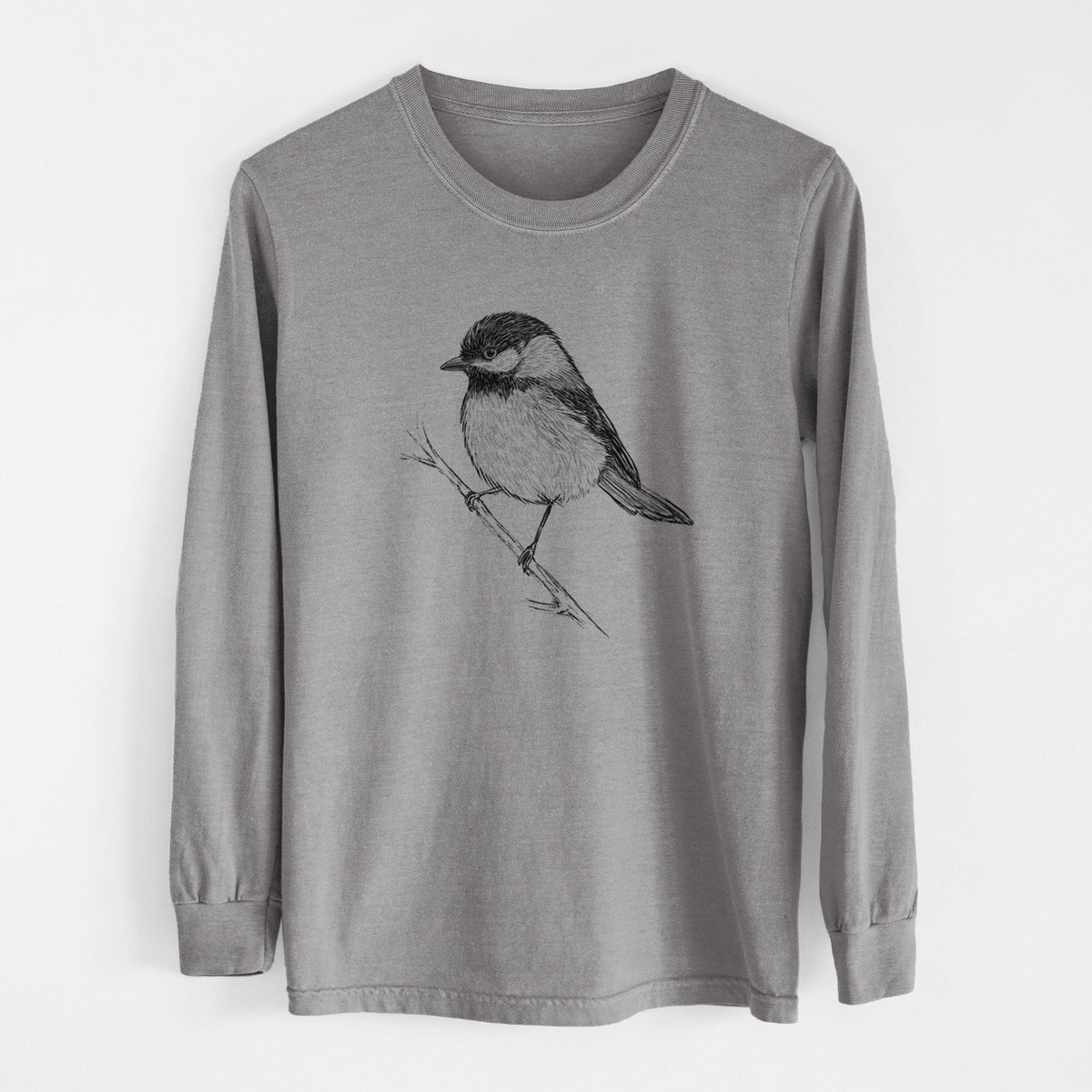 Black-capped Chickadee - Poecile atricapillus - Men&#39;s Heavyweight 100% Cotton Long Sleeve