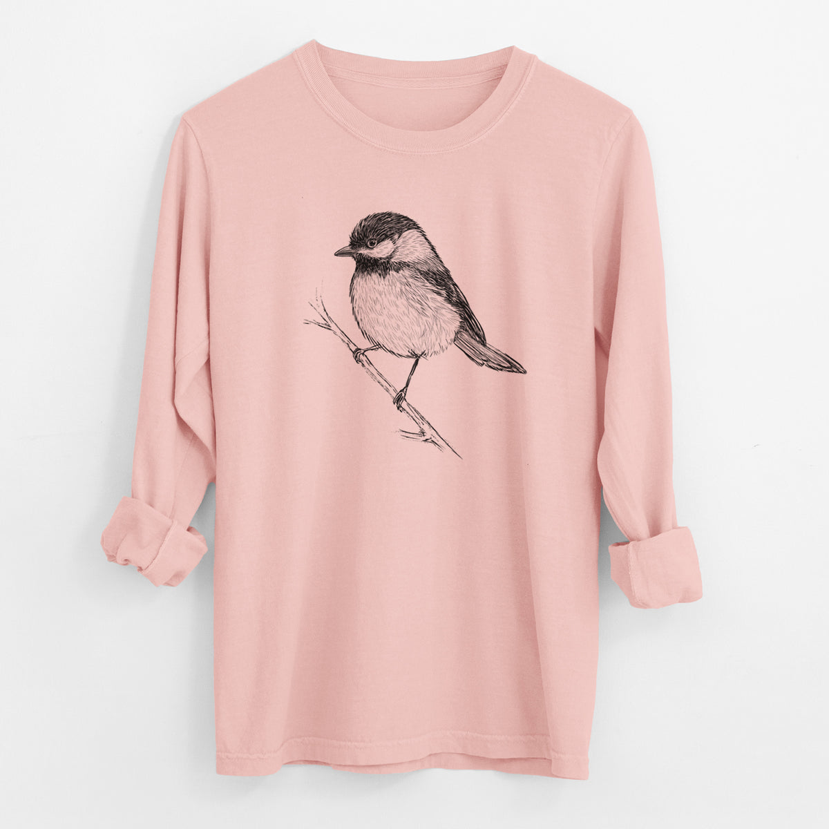 Black-capped Chickadee - Poecile atricapillus - Men&#39;s Heavyweight 100% Cotton Long Sleeve