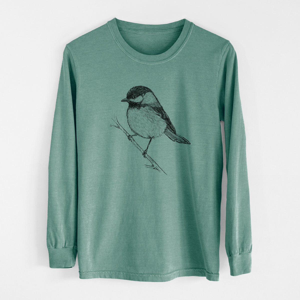 Black-capped Chickadee - Poecile atricapillus - Men&#39;s Heavyweight 100% Cotton Long Sleeve