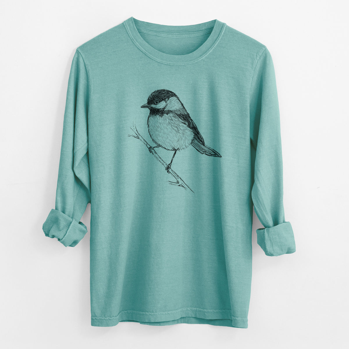 Black-capped Chickadee - Poecile atricapillus - Men&#39;s Heavyweight 100% Cotton Long Sleeve