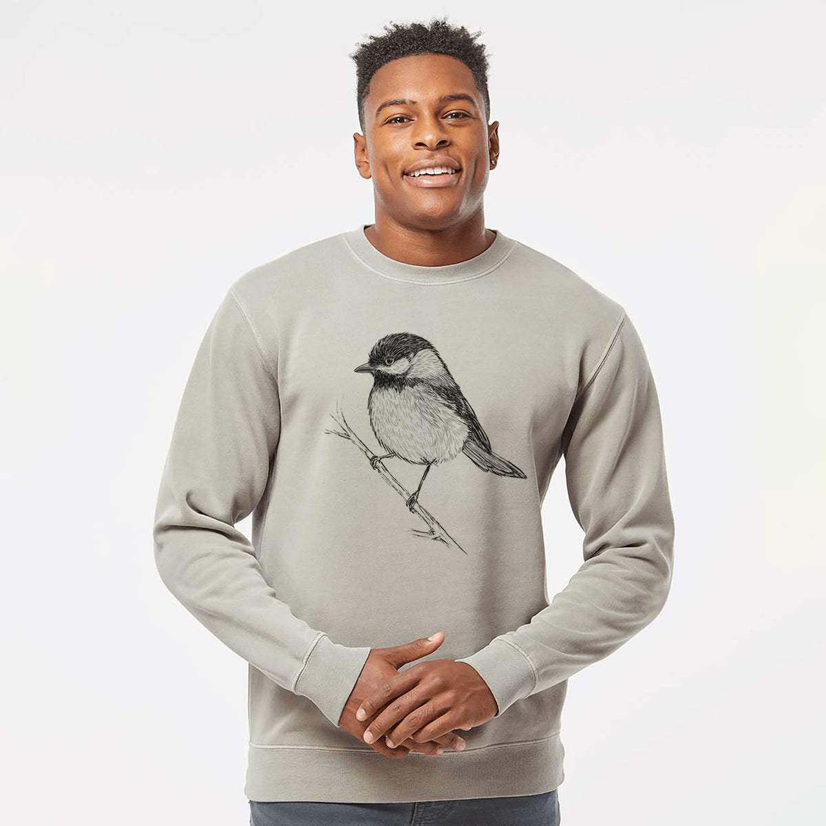 Black-capped Chickadee - Poecile atricapillus - Unisex Pigment Dyed Crew Sweatshirt