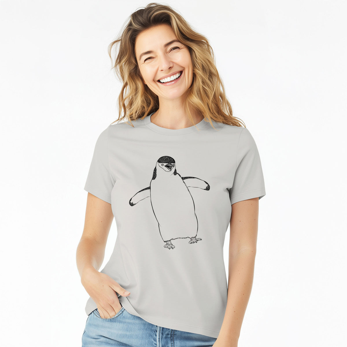 Chinstrap Penguin - Pygoscelis antarcticus - Women&#39;s Lightweight Relaxed Fit 100% Cotton Crewneck