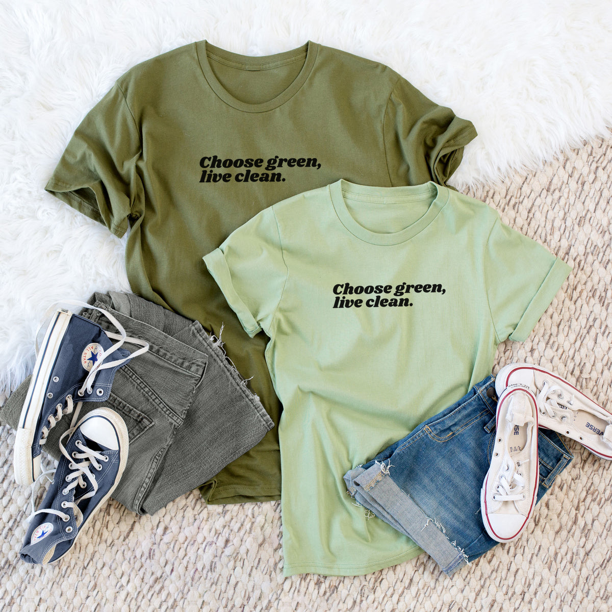 CLOSEOUT - Choose Green, Live Clean - Unisex Crewneck - Made in USA - 100% Organic Cotton