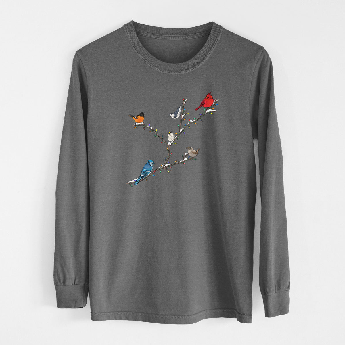 Christmas Backyard Birds - Men&#39;s Heavyweight 100% Cotton Long Sleeve