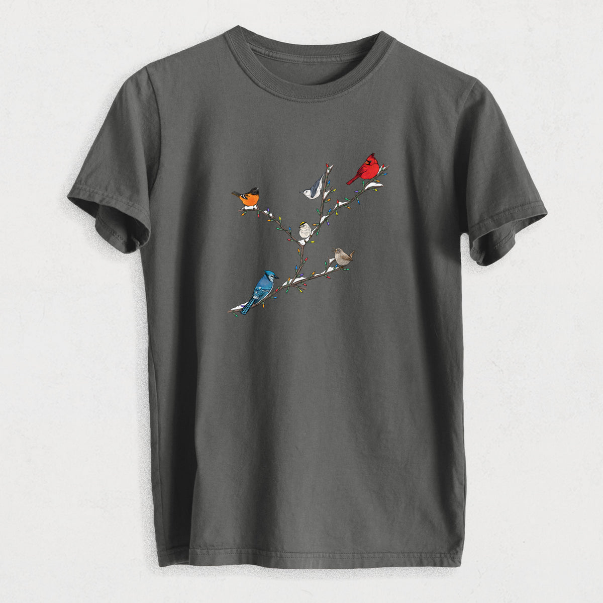 Christmas Backyard Birds - Heavyweight Men&#39;s 100% Organic Cotton Tee