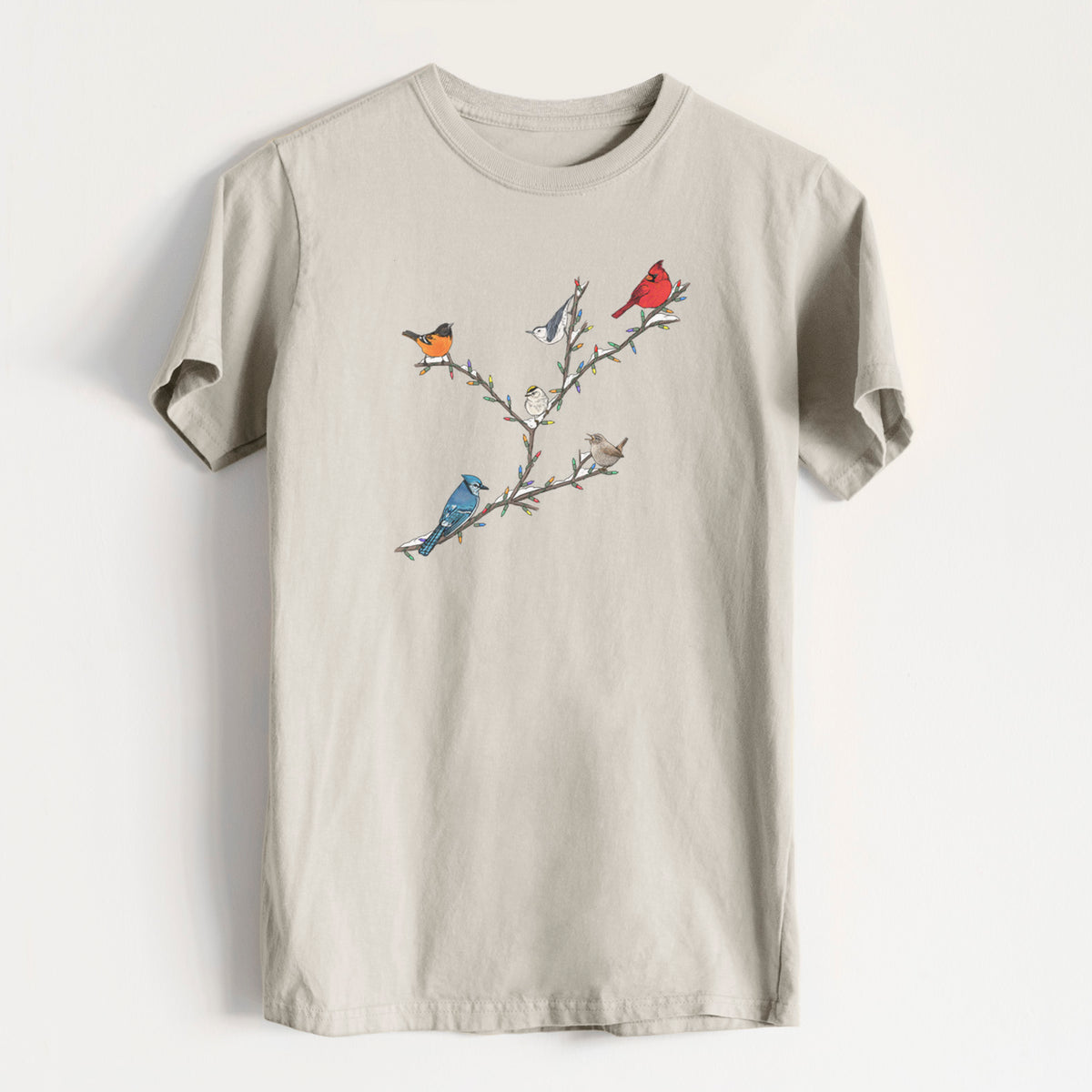 Christmas Backyard Birds - Heavyweight Men&#39;s 100% Organic Cotton Tee