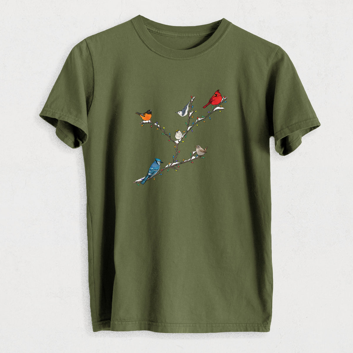 Christmas Backyard Birds - Heavyweight Men&#39;s 100% Organic Cotton Tee