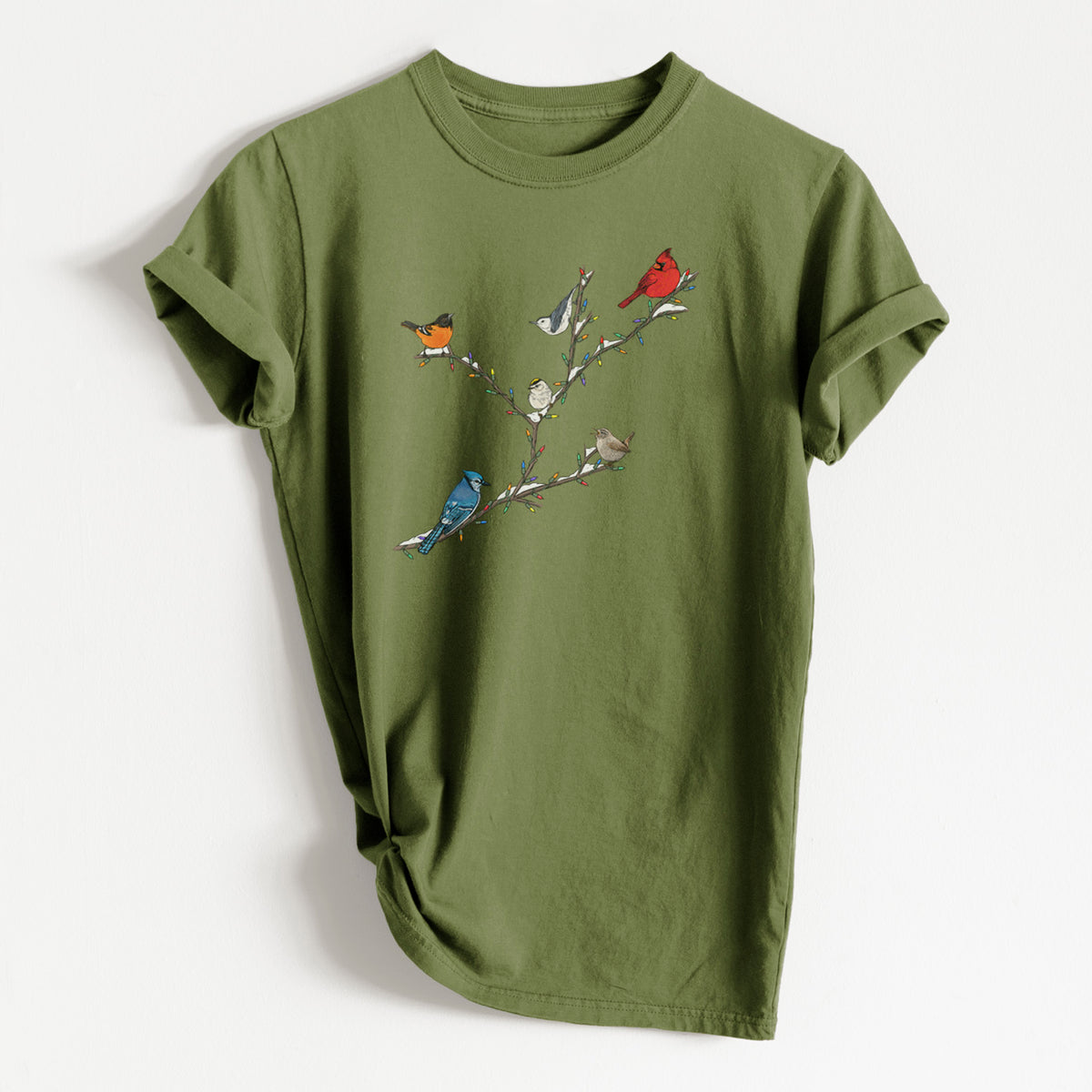 Christmas Backyard Birds - Heavyweight Men&#39;s 100% Organic Cotton Tee