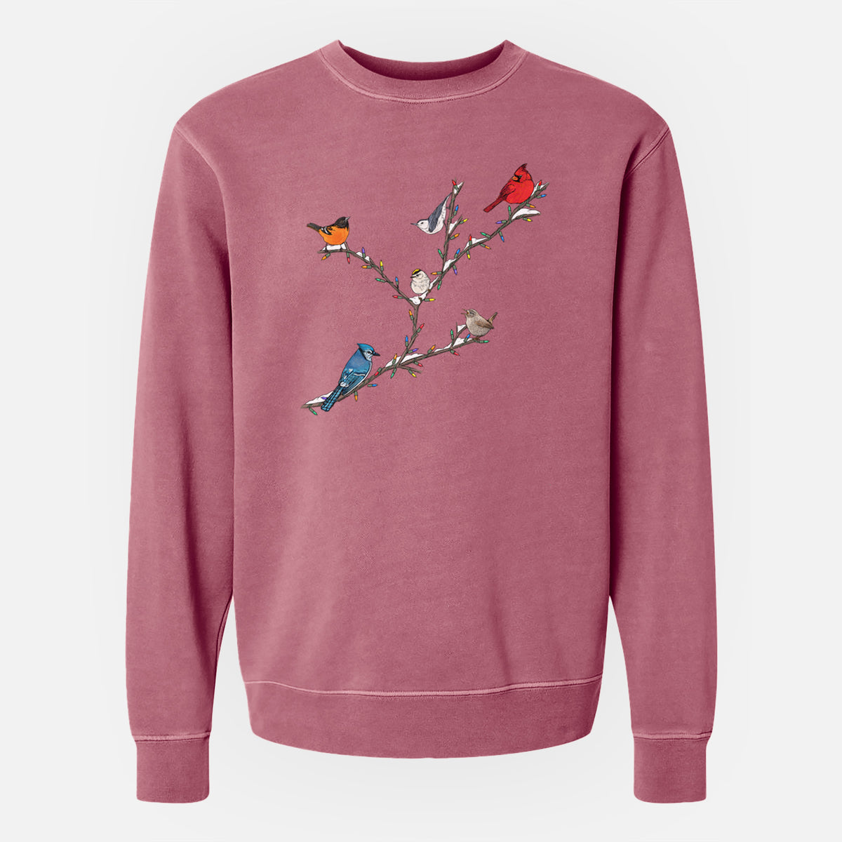 Christmas Backyard Birds - Unisex Pigment Dyed Crew Sweatshirt