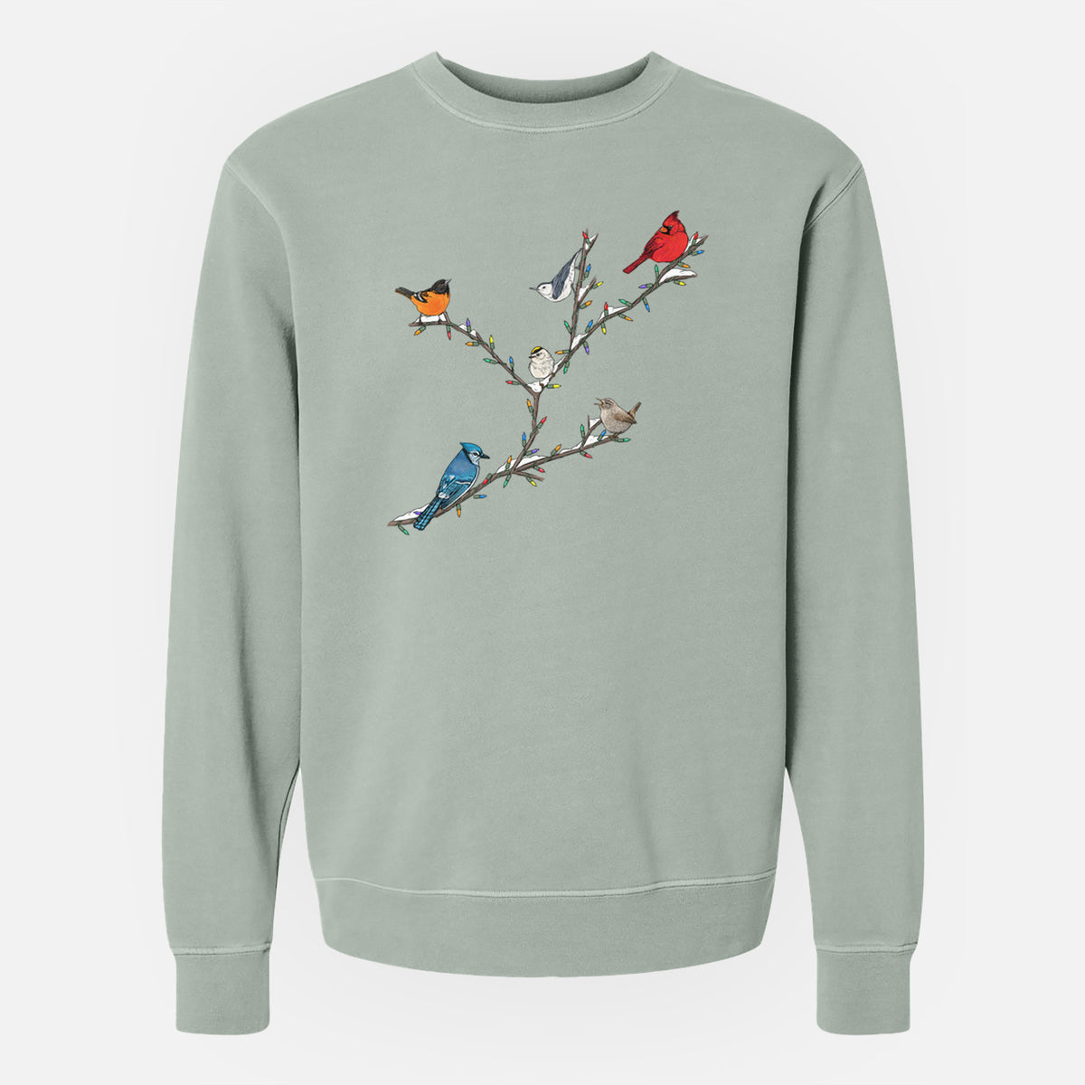 Christmas Backyard Birds - Unisex Pigment Dyed Crew Sweatshirt