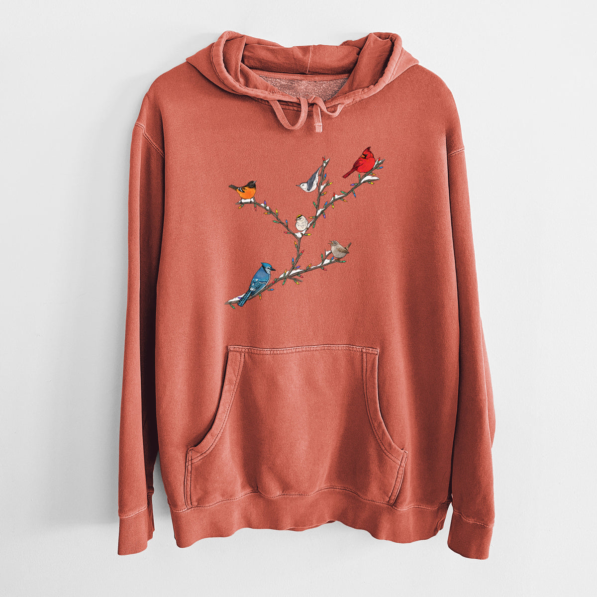 Christmas Backyard Birds - Unisex Pigment Dyed Hoodie