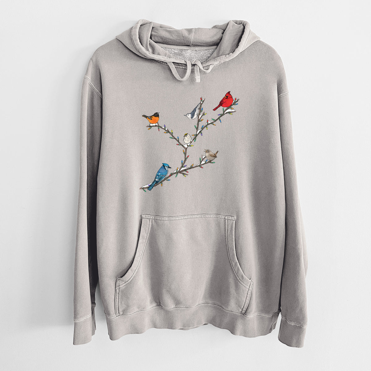 Christmas Backyard Birds - Unisex Pigment Dyed Hoodie