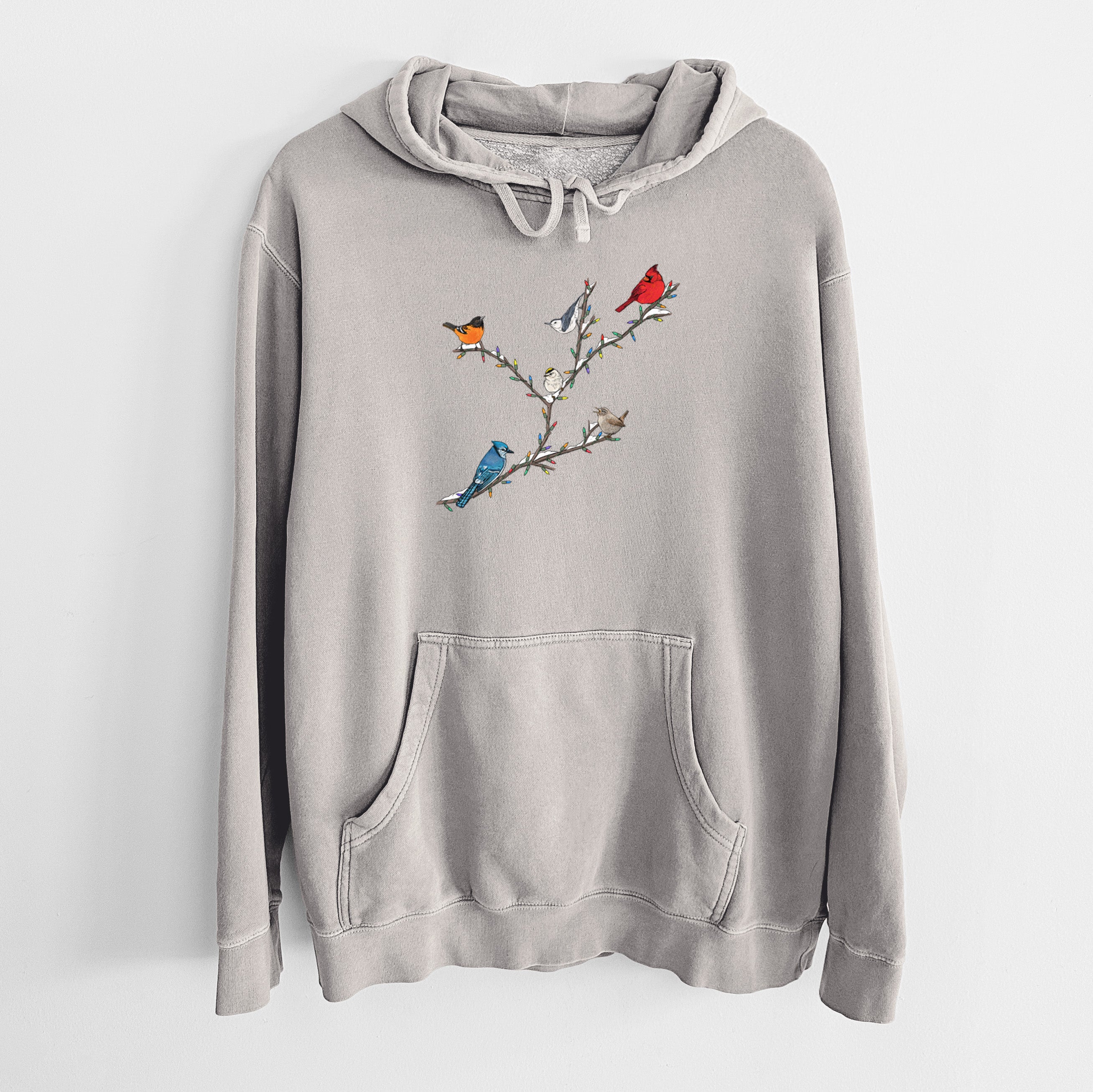 Christmas Backyard Birds - Unisex Pigment Dyed Hoodie