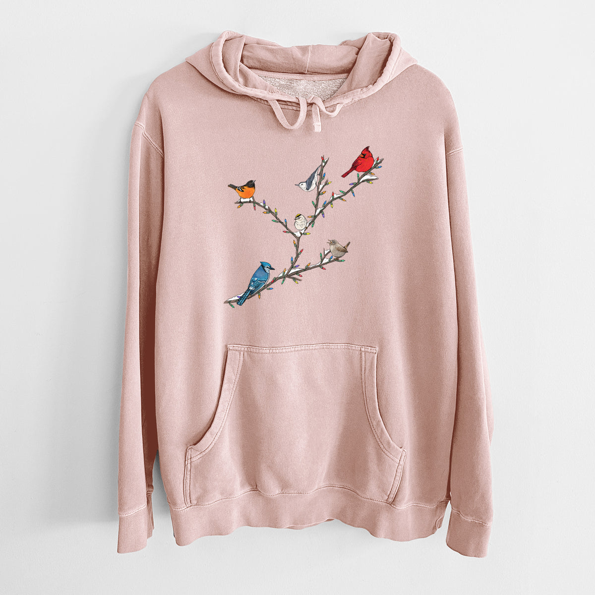 Christmas Backyard Birds - Unisex Pigment Dyed Hoodie