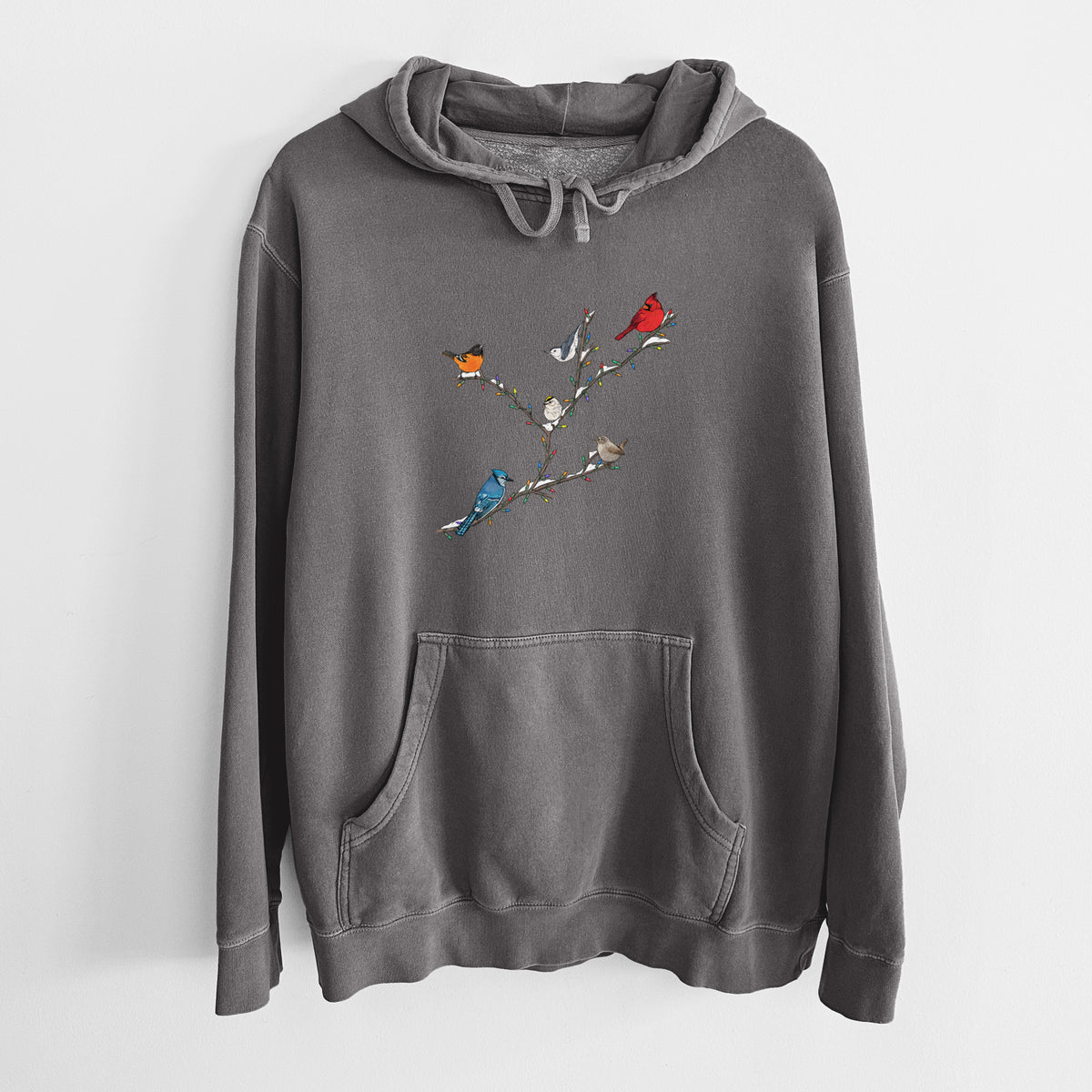 Christmas Backyard Birds - Unisex Pigment Dyed Hoodie