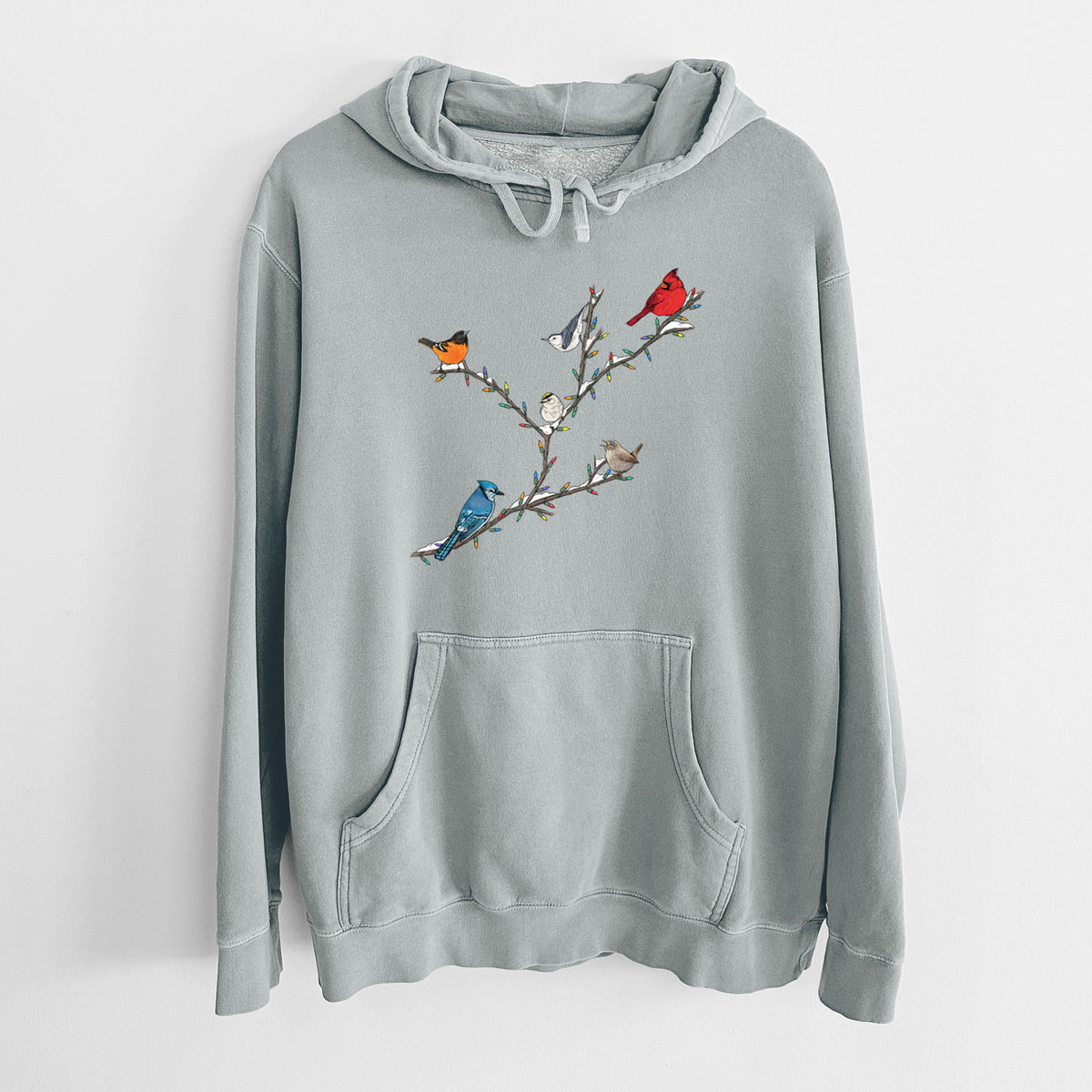 Christmas Backyard Birds - Unisex Pigment Dyed Hoodie