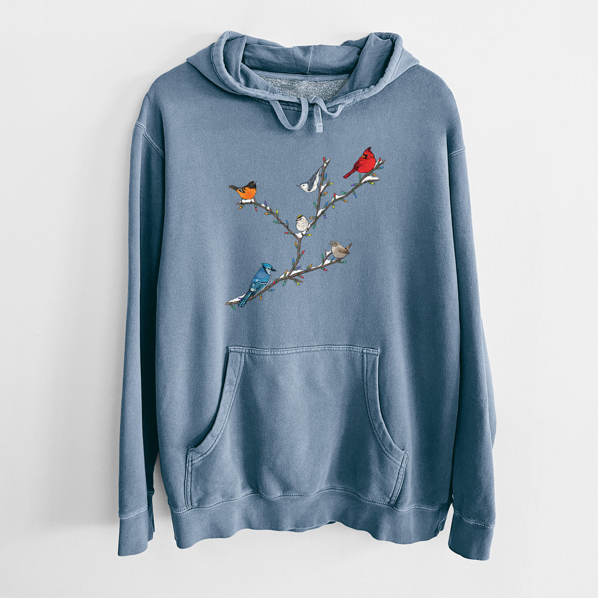 Christmas Backyard Birds - Unisex Pigment Dyed Hoodie