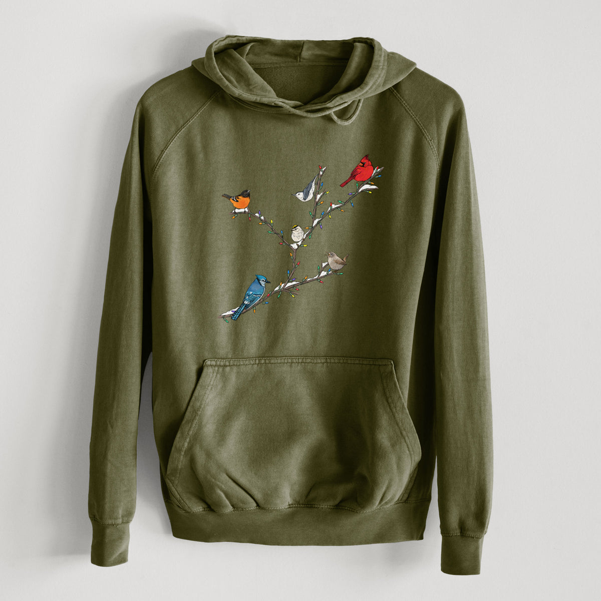 Christmas Backyard Birds  - Mid-Weight Unisex Vintage 100% Cotton Hoodie