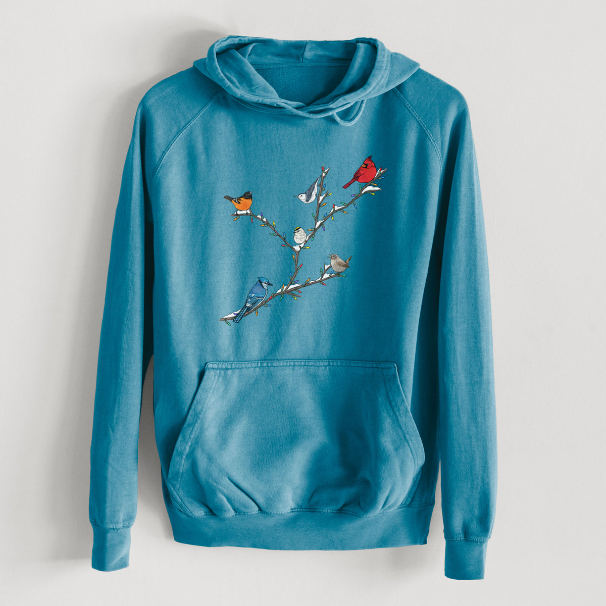 Christmas Backyard Birds  - Mid-Weight Unisex Vintage 100% Cotton Hoodie