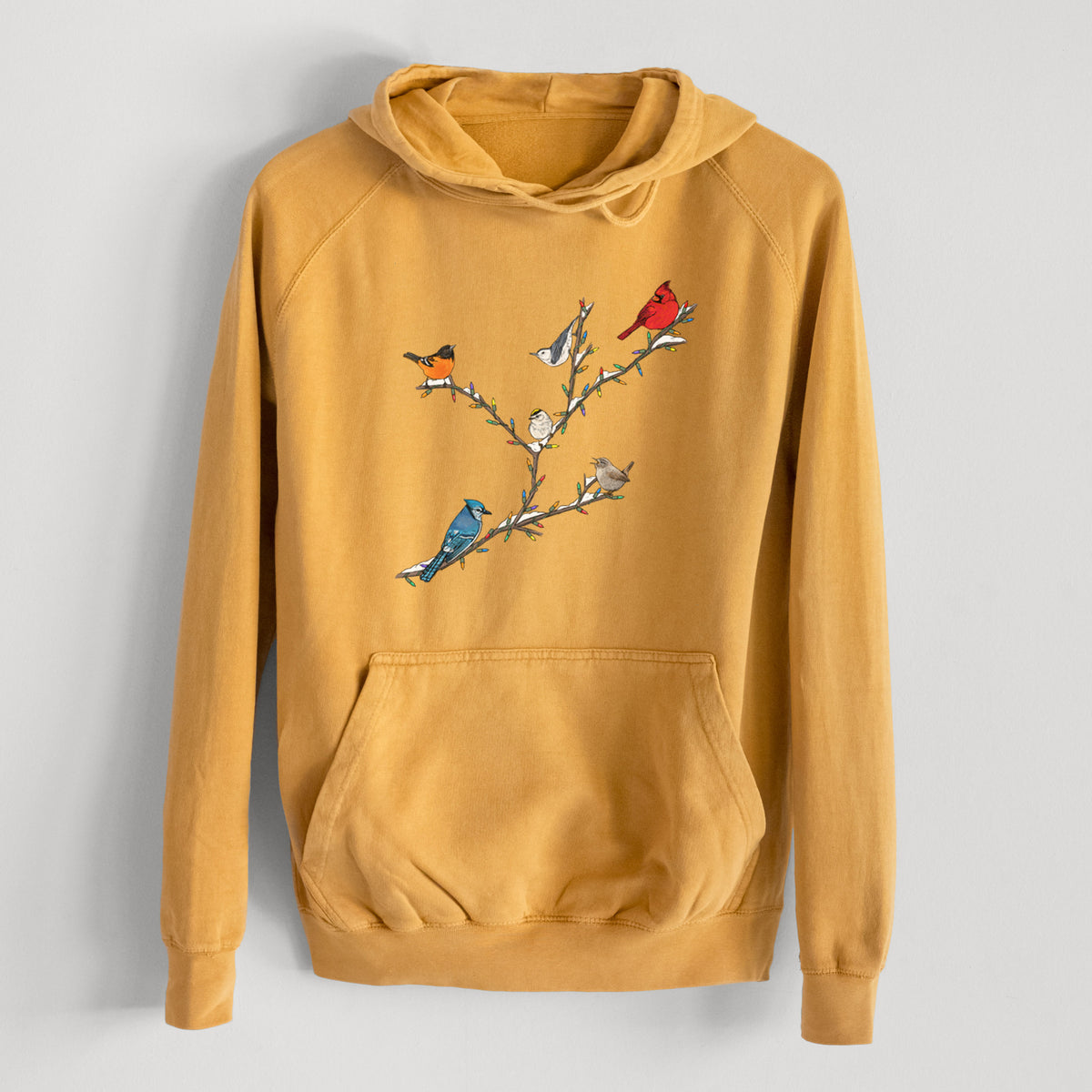 Christmas Backyard Birds  - Mid-Weight Unisex Vintage 100% Cotton Hoodie