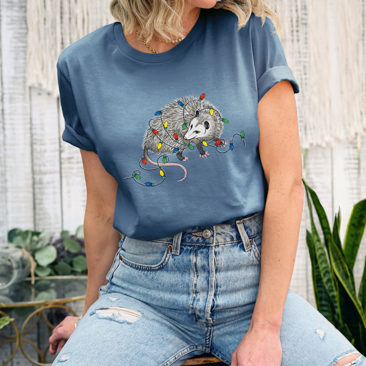 Christmas Opossum - Lightweight 100% Cotton Unisex Crewneck