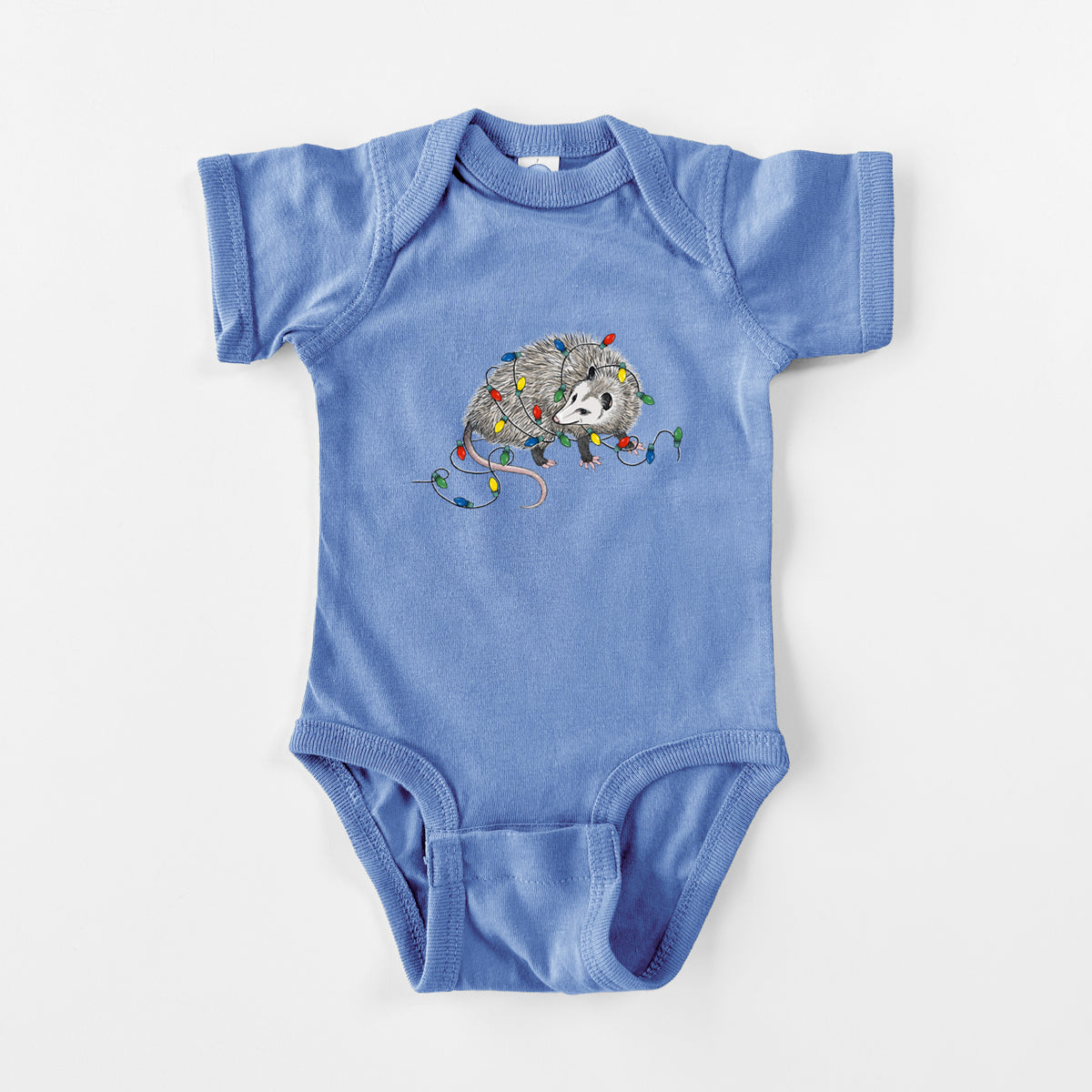 Christmas Opossum - Baby Fine Jersey Bodysuit in Carolina Blue